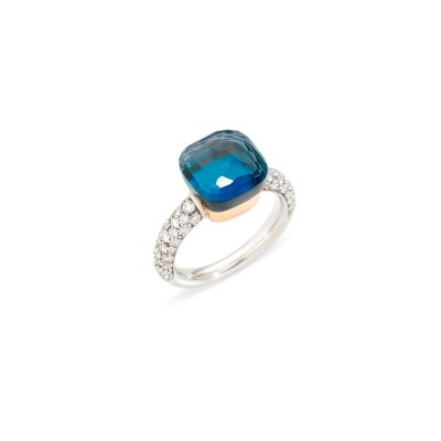 Pomellato / Nudo With Diamonds / anello Classic / oro rosa, oro bianco, diamanti, topazio blu London e turchese