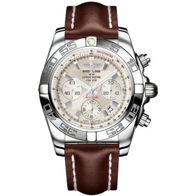 Breitling Chronomat 44 / orologio uomo / quadrante argentato sierra / cassa acciaio / cinturino pelle marrone