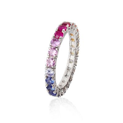 Forever Unique / Daily Chic / anello veretta Rainbow / oro bianco e zaffiri colorati