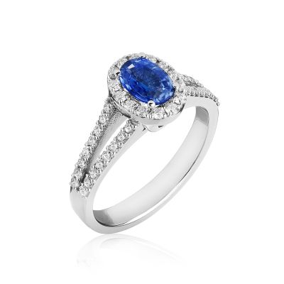 Forever Unique / Design / anello elle doppio gambo / oro bianco, diamanti e zaffiro