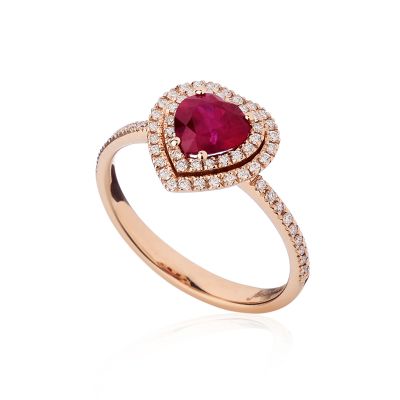 Forever Unique / Daily Chic / anello Galaxy / oro rosa, diamanti e rubino cuore