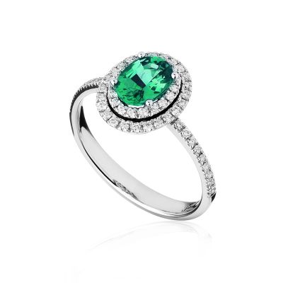 Forever Unique / Daily Chic / anello ovale Galaxy / oro bianco, diamanti e smeraldo