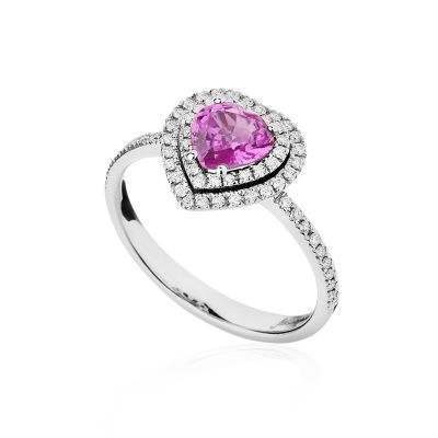 Forever Unique / Daily Chic / anello Galaxy / oro bianco, diamanti e zaffiro rosa cuore
