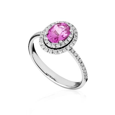 Forever Unique / Daily Chic / anello ovale Galaxy / oro bianco, diamanti e zaffiro rosa
