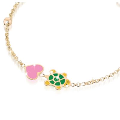 leBebé / PrimeGioie / bracciale cuore e tartaruga / oro giallo e smalto colorato
