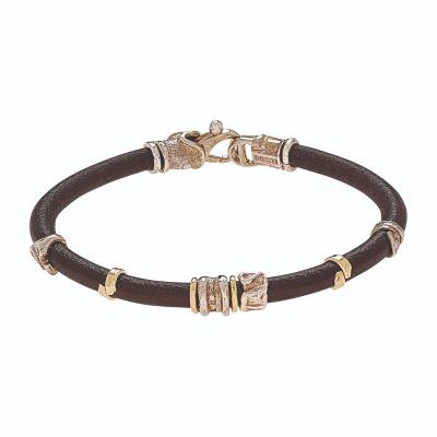 Misani / Grand Tour / bracciale in cuoio 5 mm / elementi in oro e argento lavorati a mano