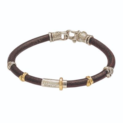 Misani / Grand Tour / bracciale in cuoio 5 mm / elementi in oro e argento lavorati a mano
