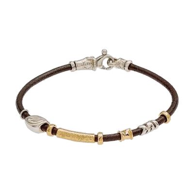 Misani / Grand Tour / bracciale in cuoio 3 mm / elementi in oro e argento lavorati a mano