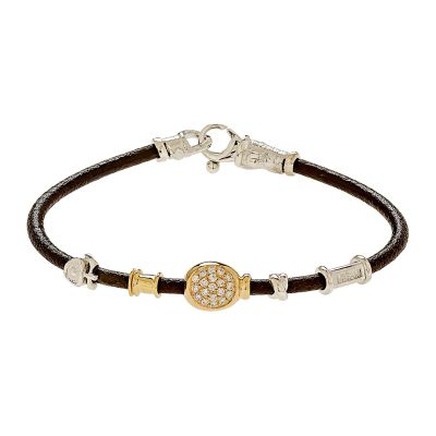 Misani / Grand Tour / bracciale in cuoio 3 mm / elementi in oro e argento lavorati a mano e diamanti