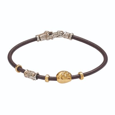 Misani / Grand Tour / bracciale in cuoio 3 mm / elementi in oro e argento lavorati a mano