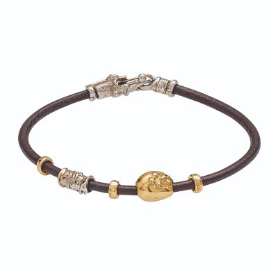 Misani / Grand Tour / bracciale in cuoio 3 mm / elementi in oro e argento lavorati a mano