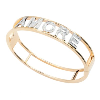 Buonocore / Letters / bracciale rigido a manetta Beloved con scritta "AMORE" / oro rosa e diamanti bianchi