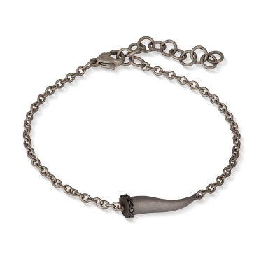 Mano-J / Uomo / bracciale catena con cornetto / titanio e diamanti neri