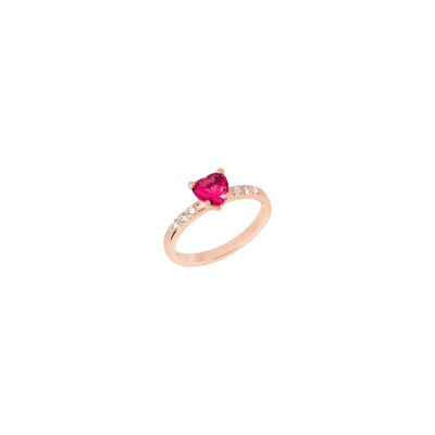DoDo / Cuore / anello cuore / oro rosa 9 kt, diamanti bianchi e rubino sintetico