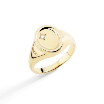 DoDo / anello sigillo / oro giallo 9 kt e diamante bianco