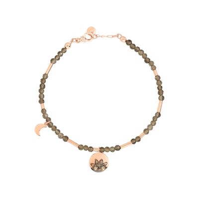 DoDo / Moon & Sun / bracciale con ciondoli mini icon / oro rosa 9 kt, quarzo fumè e diamanti brown