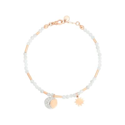 DoDo / Moon & Sun / bracciale con ciondoli mini icon / oro rosa 9 kt, adularia e diamanti