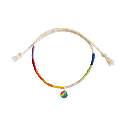 DoDo / Symbols / bracciale LGBTQIA+ / cordino in cotone multicolor / ciondolo in argento e smalto multicolor