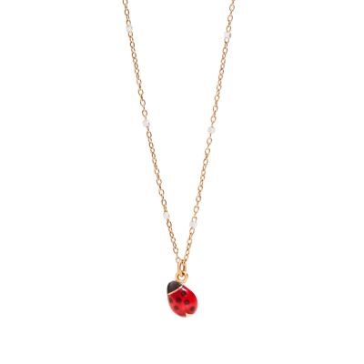 DoDo / Natura / collana mini coccinella 40 cm / oro rosa 9 kt, oro bianco 9 kt, smalto rosso e nero