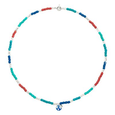 DoDo / Mini Granelli / collana Tēnaka / acciaio, argento e plastica riciclata blu, turchese, rossa, verde