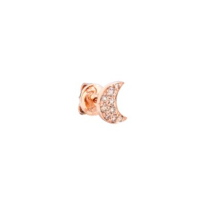 DoDo / Natura / mono orecchino stud luna prezioso / oro rosa 9 kt e diamanti brown