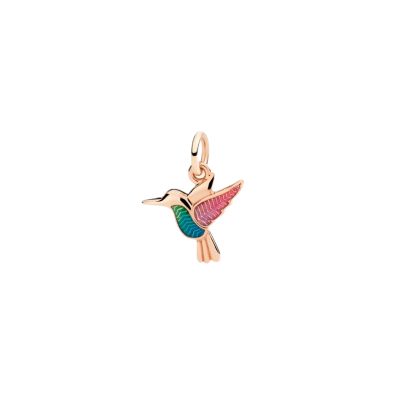 DoDo / Natura / ciondolo colibrì / oro rosa 9 kt e smalto perlato verde e rosa