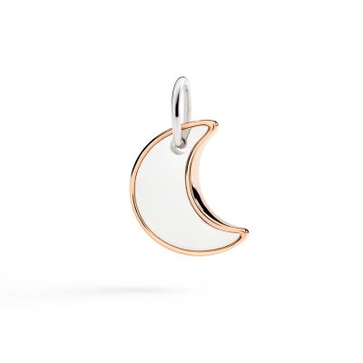 DoDo / Charms / ciondolo xl luna / argento e oro rosa 9 kt / cordino grigio