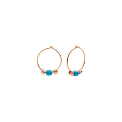 DoDo / Mini Granelli / orecchini hoop cerchio piccolo / oro rosa 9 kt e ceramica turchese