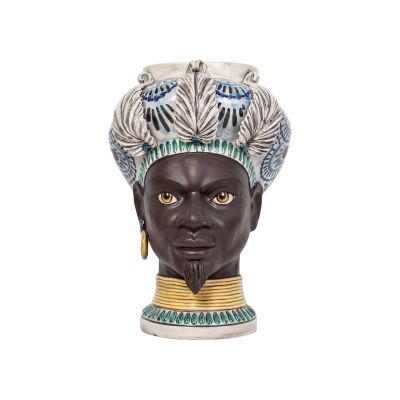 Agarèn / Teste di Moro – Iside / vaso uomo volto nero con turbante bianco, blu e verde / decoro papiro / S