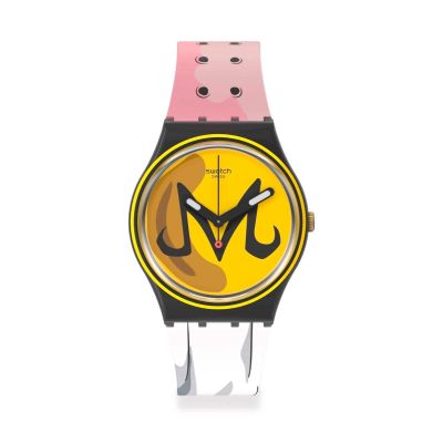 Swatch X DragonBall Z / Majin Buu / orologio unisex / quadrante giallo / cassa in plastica / cinturino silicone