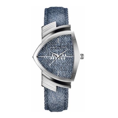 Hamilton Ventura Classic / orologio unisex / quadrante blu / cassa acciaio / cinturino tessuto jeans e cuoio
