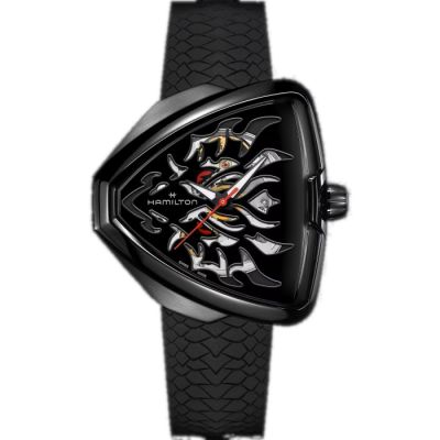 Hamilton Ventura Elvis80 Skeleton Dragon Auto / orologio uomo / quadrante nero scheletrato / cassa acciaio PVD nero / cinturino caucciù