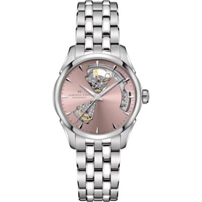 Hamilton Jazzmaster Open Heart Lady Auto / orologio donna / quadrante rosa scheletrato / cassa e bracciale acciaio