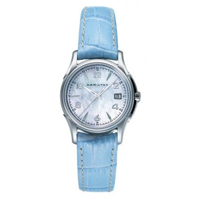 Hamilton Jazzmaster / orologio donna / quadrante madreperla / cassa acciaio / cinturino pelle azzurro