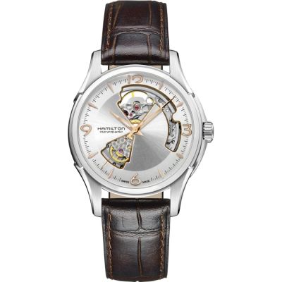 Hamilton Jazzmaster Open Heart Auto / orologio uomo / quadrante argentato scheletrato / cassa acciaio / cinturino pelle marrone