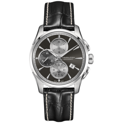 Hamilton Jazzmaster Auto Chrono / orologio uomo / quadrante antracite / cassa acciaio / cinturino pelle nera