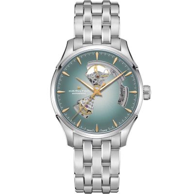 Hamilton Jazzmaster Open Heart Auto / orologio uomo / quadrante scheletrato turchese / cassa e bracciale acciaio
