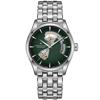 Hamilton Jazzmaster Open Heart Auto / orologio uomo / quadrante scheletrato verde / cassa e bracciale acciaio