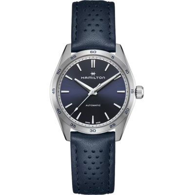 Hamilton Jazzmaster Performer Auto / orologio uomo / quadrante blu scuro / cassa acciaio / cinturino pelle blu