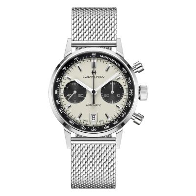 Hamilton Intra-Matic 68 Auto Chrono / orologio uomo / quadrante panda beige / cassa e bracciale acciaio