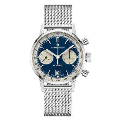 Hamilton Intra-Matic 68 Auto Chrono / orologio uomo / quadrante panda blu / cassa e bracciale acciaio