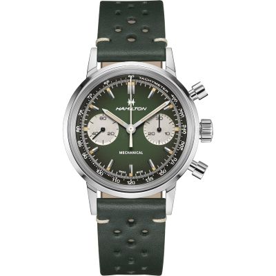 Hamilton American Classic Intra Matic Chronograph / orologio uomo / quadrante verde / cassa acciaio / cinturino pelle verde