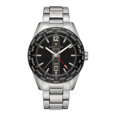 Hamilton Broadway GMT Limited / orologio uomo / quadrante antracite / cassa e bracciale acciaio