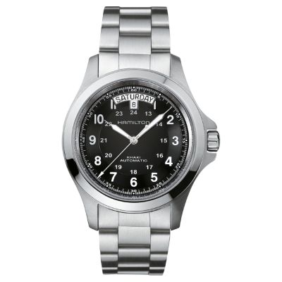 Hamilton Khaki Field King / orologio uomo / quadrante nero / cassa e bracciale acciaio