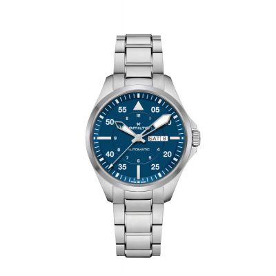 Hamilton Khaki Aviation Pilot Day Date Auto / orologio uomo / quadrante blu / cassa e bracciale acciaio