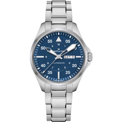 Hamilton Khaki Aviation Pilot Day Date Auto / orologio uomo / quadrante blu / cassa e bracciale acciaio