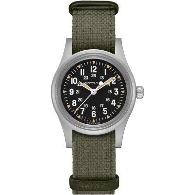 Hamilton Khaki Field Mechanical / orologio uomo / quadrante nero / cassa acciaio / cinturino NATO verde