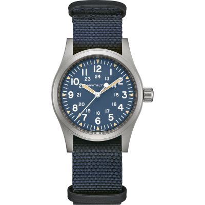 Hamilton Khaki Field Mechanical / orologio uomo / quadrante blu / cassa acciaio / cinturino NATO blu