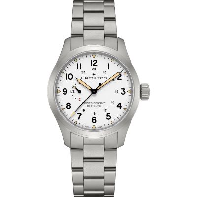 Hamilton Khaki Field Mechanical Power Reserve - 40 mm / orologio uomo / quadrante bianco / cassa e bracciale acciaio