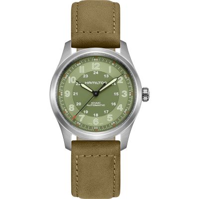 Hamilton Khaki Field Titanium Auto / orologio uomo / quadrante verde / cassa titanio / cinturino pelle marrone